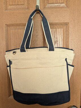 Thirty One Canvas Boat Tote-Navy trim NEW!